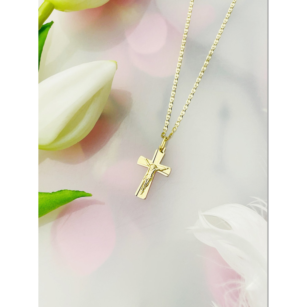 Goldanhänger Kettenanhänger Gold Anhänger Kreuz mit Jesus Goldkreuz Erstkommunion Gelbgold 585er 14KT