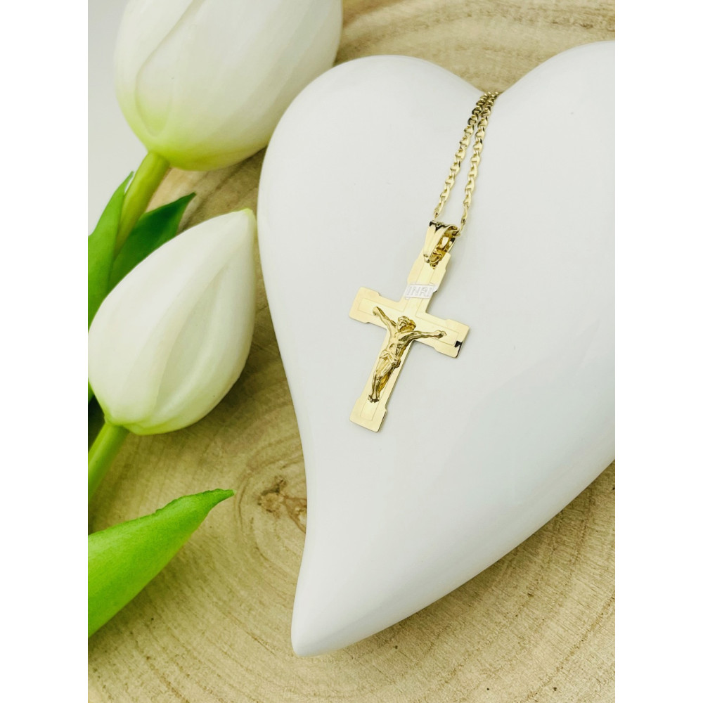 Goldanhänger Kettenanhänger Gold Anhänger Kreuz mit Jesus Goldkreuz Erstkommunion Gelbgold 585er 14KT