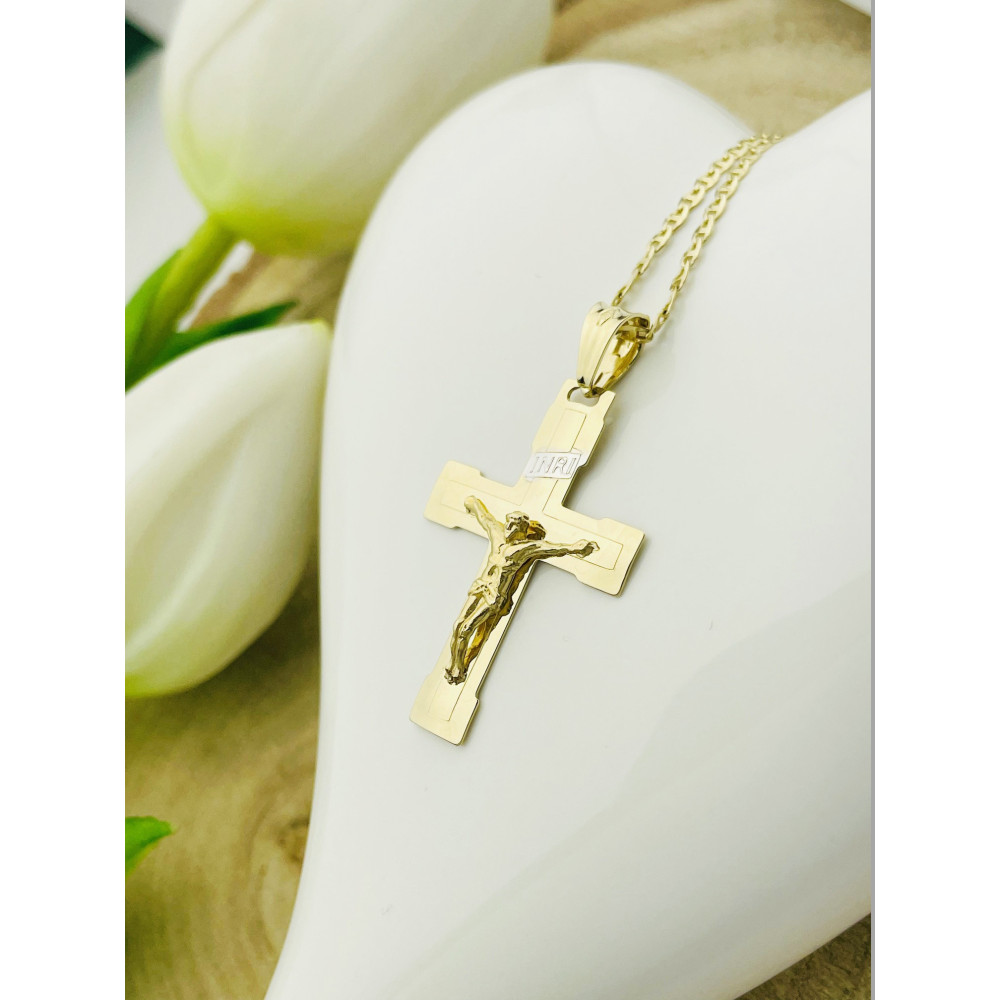 Goldanhänger Kettenanhänger Gold Anhänger Kreuz mit Jesus Goldkreuz Erstkommunion Gelbgold 585er 14KT