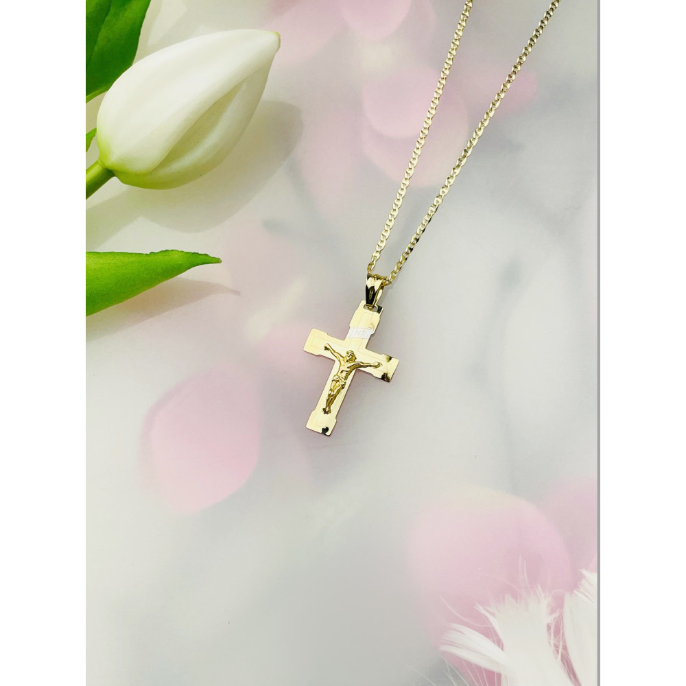 Goldanhänger Kettenanhänger Gold Anhänger Kreuz mit Jesus Goldkreuz Erstkommunion Gelbgold 585er 14KT