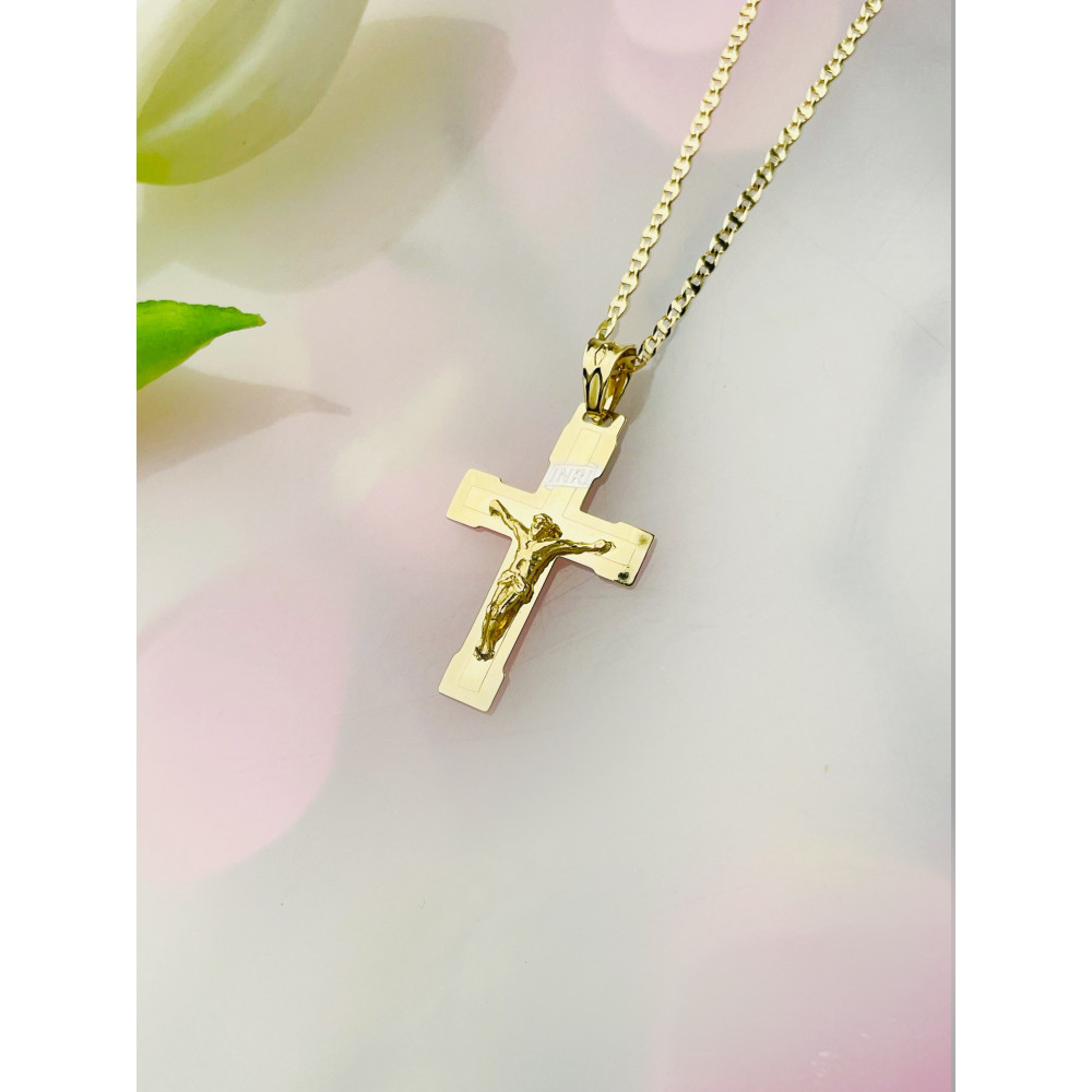 Goldanhänger Kettenanhänger Gold Anhänger Kreuz mit Jesus Goldkreuz Erstkommunion Gelbgold 585er 14KT