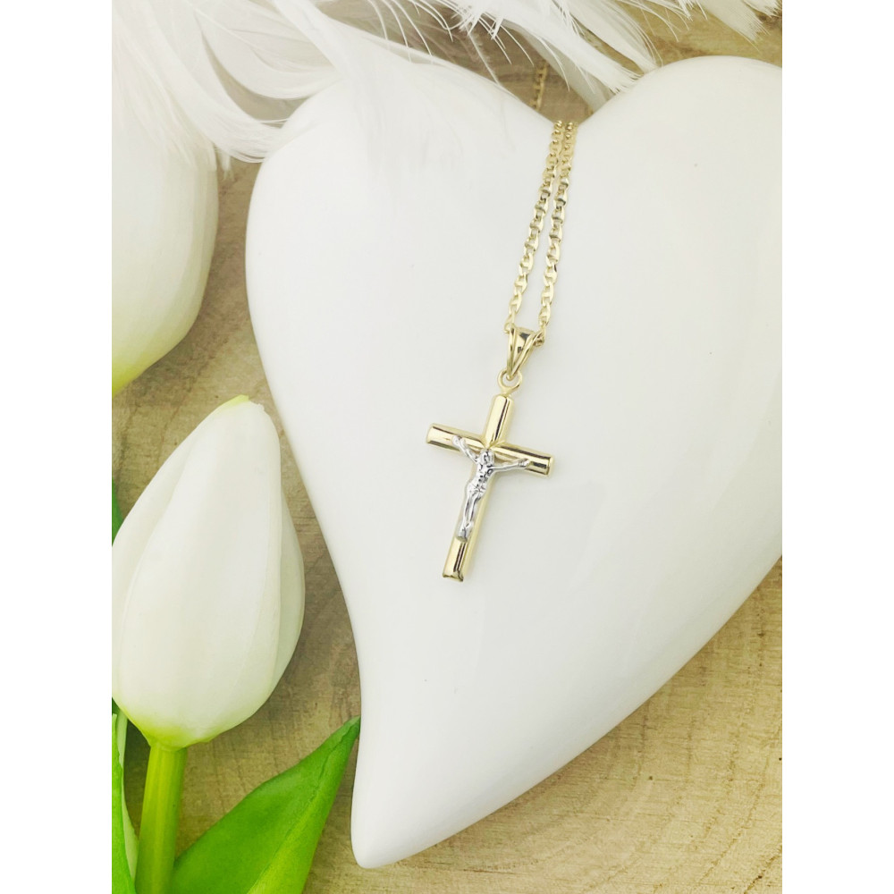 Goldanhänger Kettenanhänger Kreuz Jesus Christus Goldkreuz Bicolor Gelbgold 585er 14KT