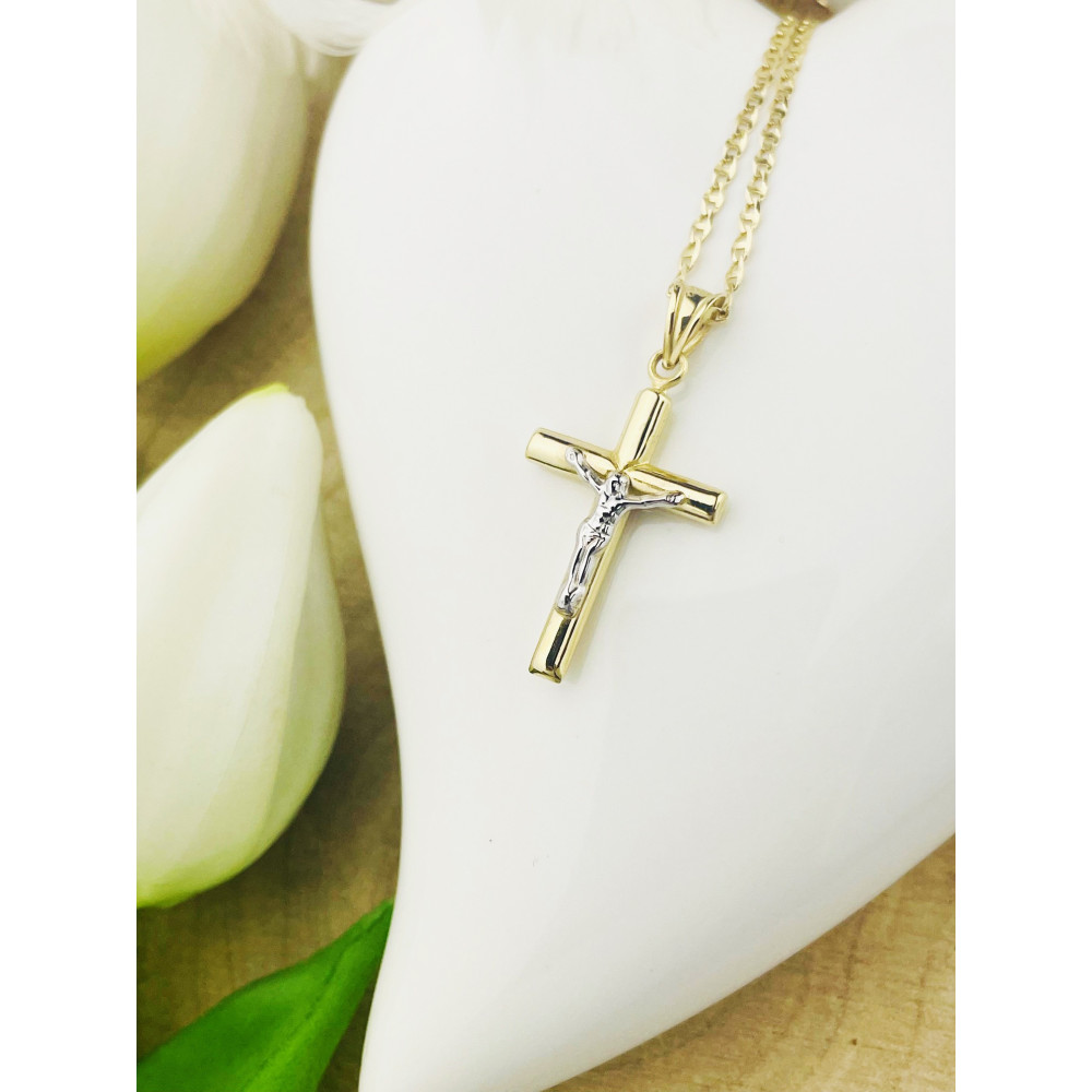 Goldanhänger Kettenanhänger Kreuz Jesus Christus Goldkreuz Bicolor Gelbgold 585er 14KT