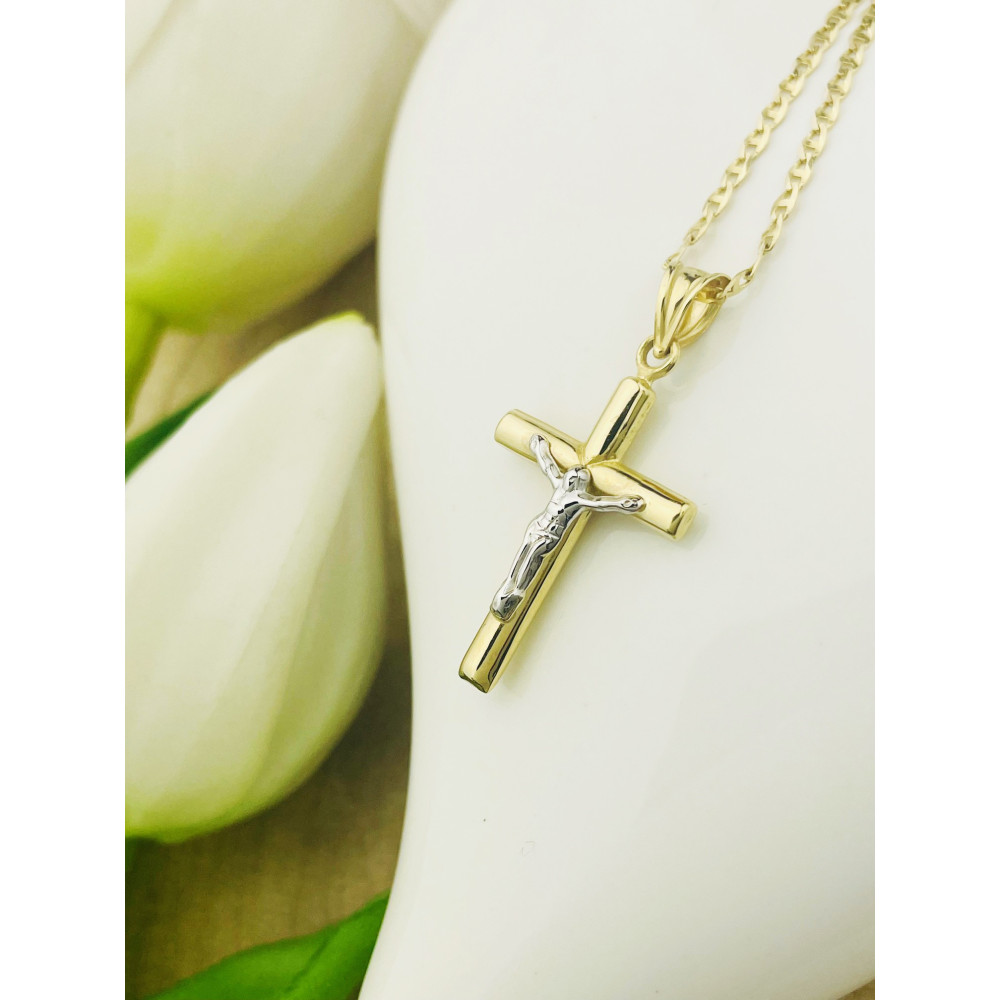 Goldanhänger Kettenanhänger Kreuz Jesus Christus Goldkreuz Bicolor Gelbgold 585er 14KT