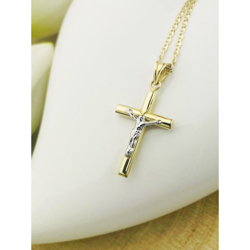 Goldanhänger Kettenanhänger Kreuz Jesus Christus Goldkreuz Bicolor Gelbgold 585er 14KT