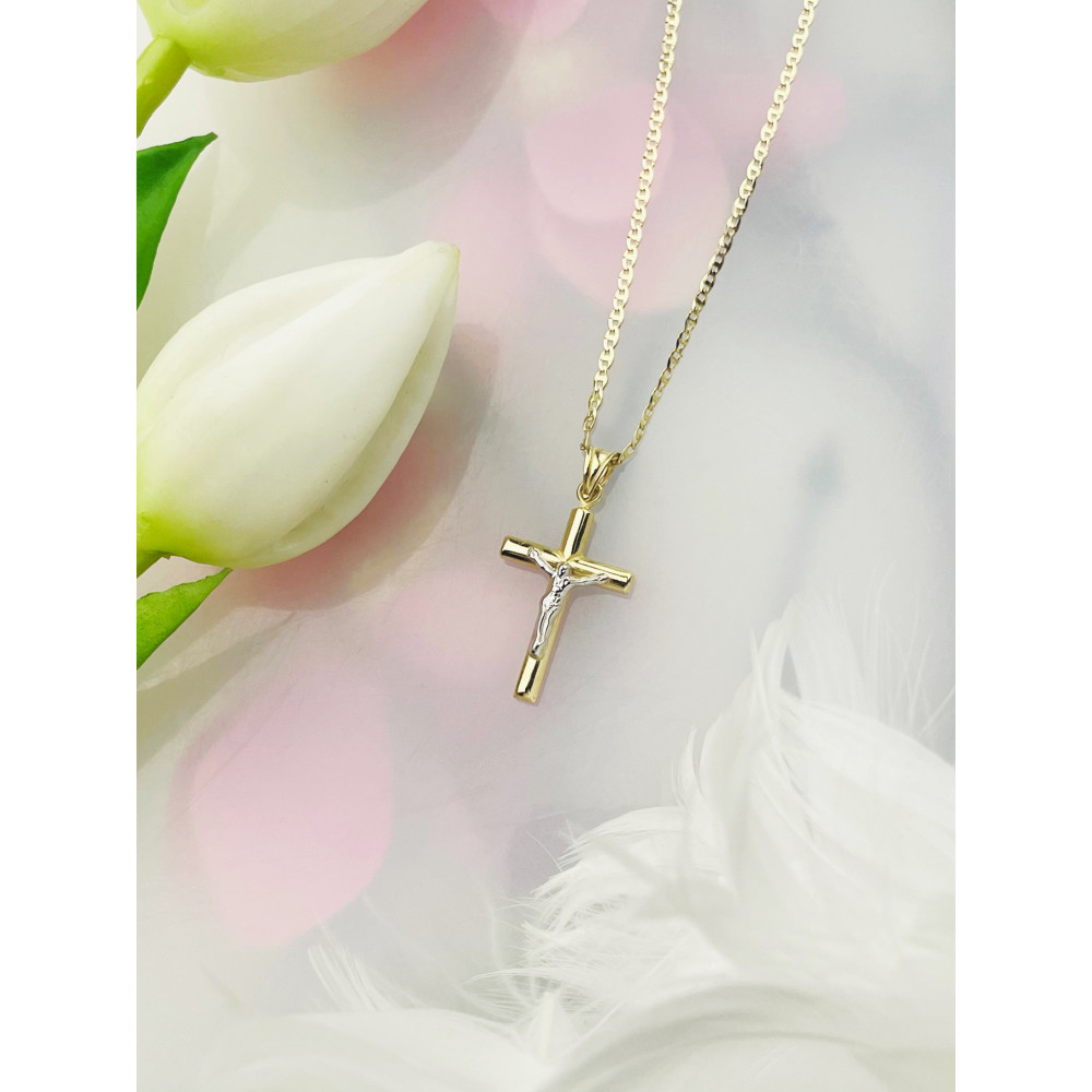 Goldanhänger Kettenanhänger Kreuz Jesus Christus Goldkreuz Bicolor Gelbgold 585er 14KT