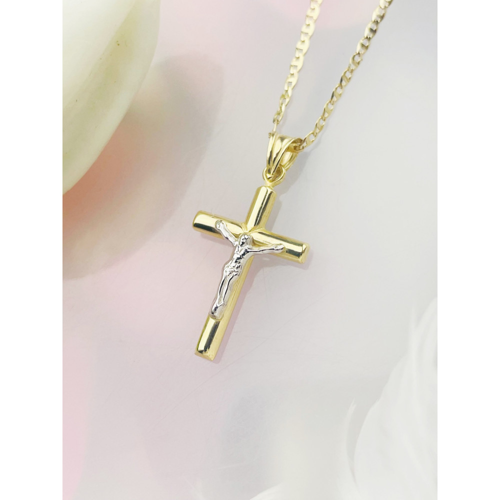 Goldanhänger Kettenanhänger Kreuz Jesus Christus Goldkreuz Bicolor Gelbgold 585er 14KT