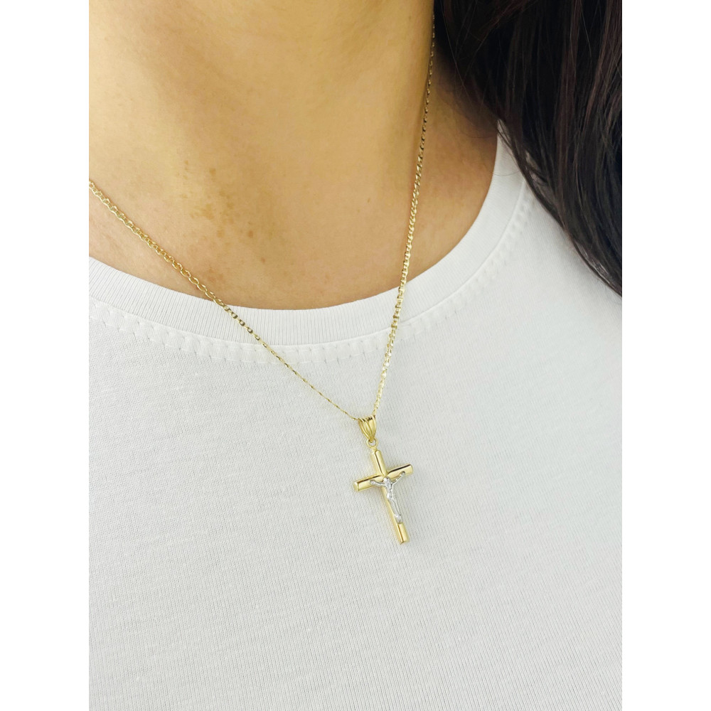 Goldanhänger Kettenanhänger Kreuz Jesus Christus Goldkreuz Bicolor Gelbgold 585er 14KT