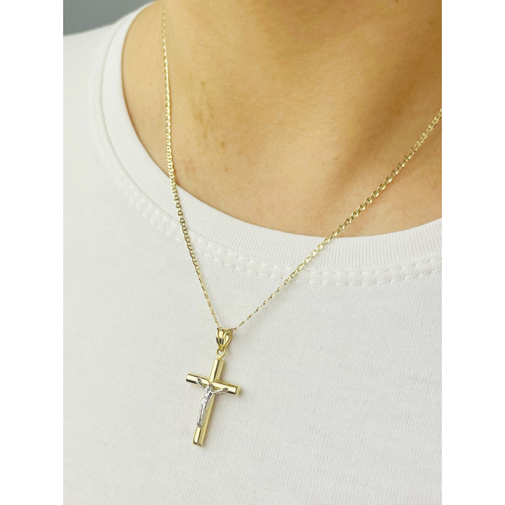 Goldanhänger Kettenanhänger Kreuz Jesus Christus Goldkreuz Bicolor Gelbgold 585er 14KT