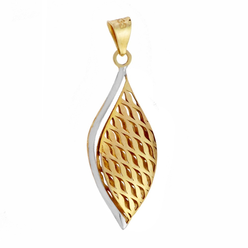 Złota zawieszka wisiorek fantazyjny romb dwukolorowy