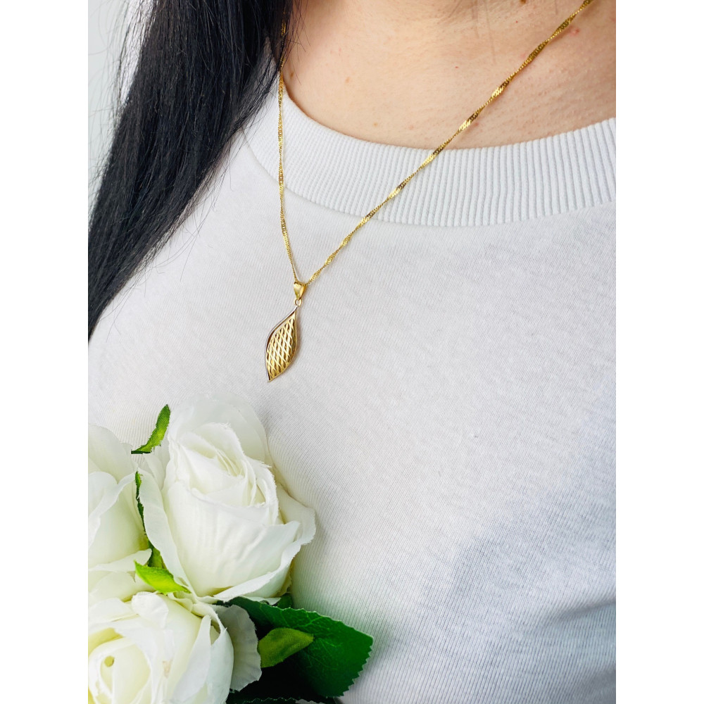 Złota zawieszka wisiorek fantazyjny romb dwukolorowy