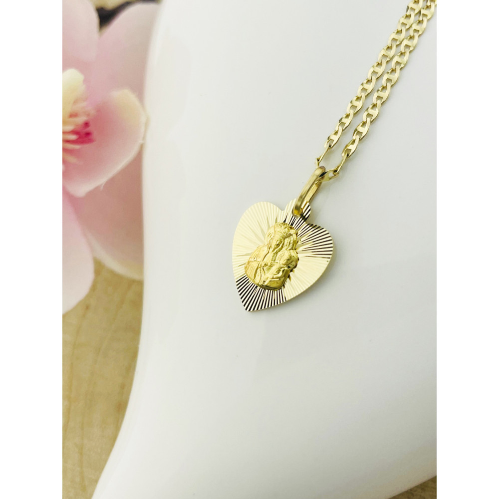 Złoty Medalik Zawieszka serce Matka Boska Częstochowska Chrzest Komunia