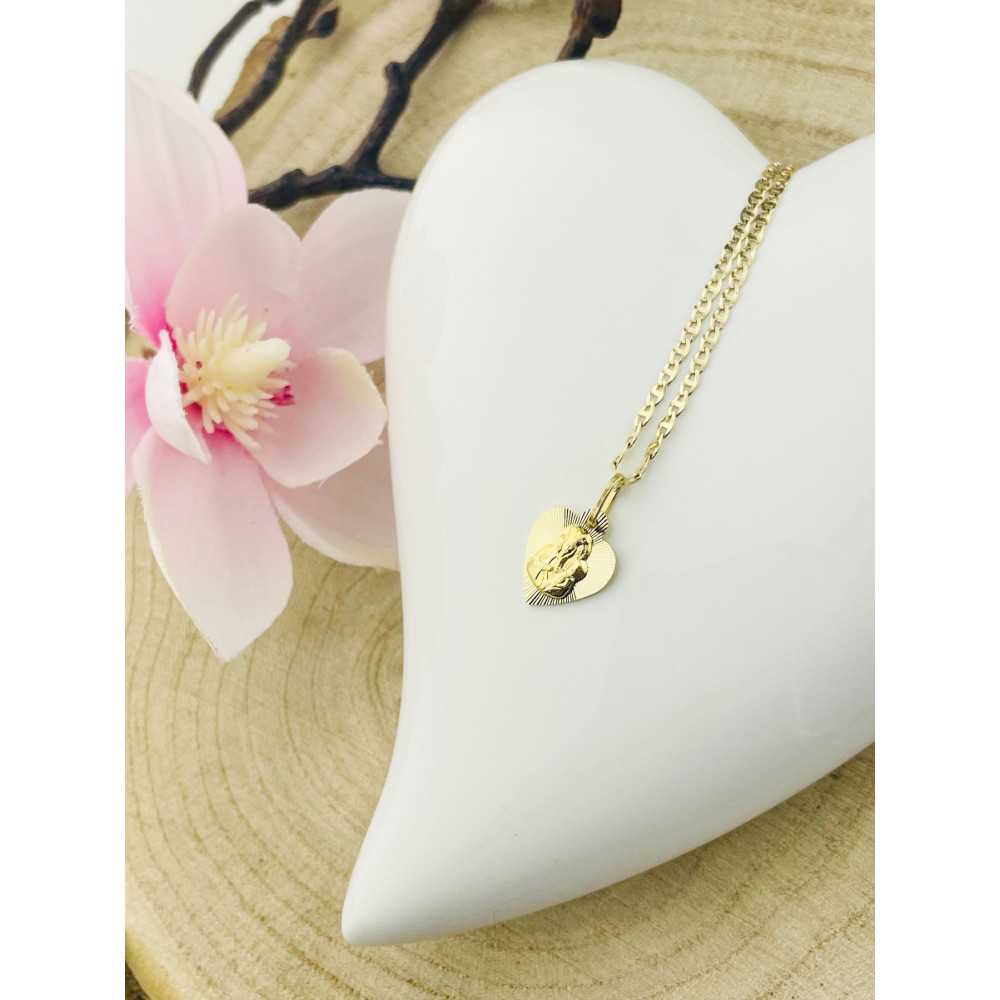 Złoty Medalik Zawieszka serce Matka Boska Częstochowska Chrzest Komunia