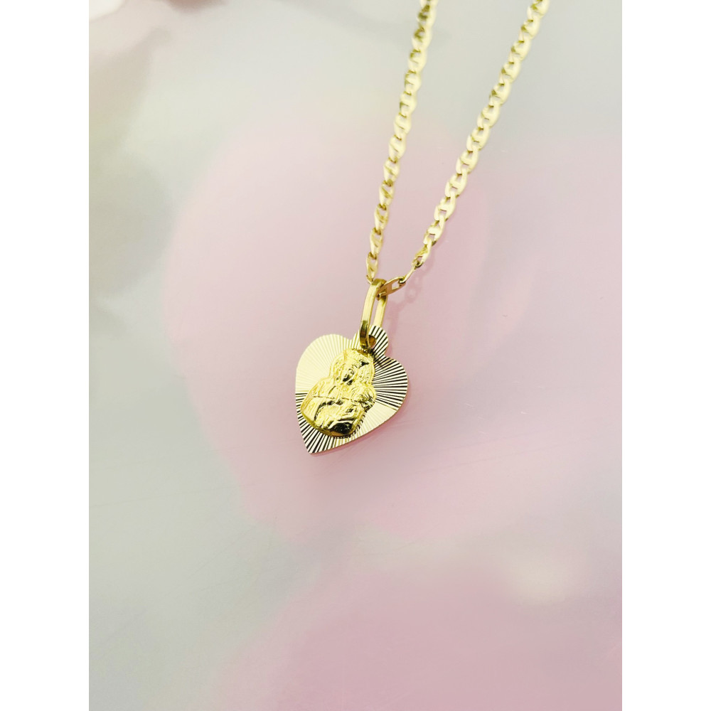 Złoty Medalik Zawieszka serce Matka Boska Częstochowska Chrzest Komunia