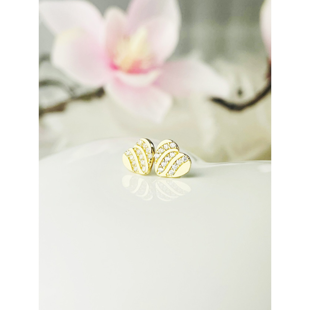 Herz Ohrringe Ohrhänger Ohrstecker Ohrschmuck mit Zirkonia Gelbgold Paar 585er 14KT