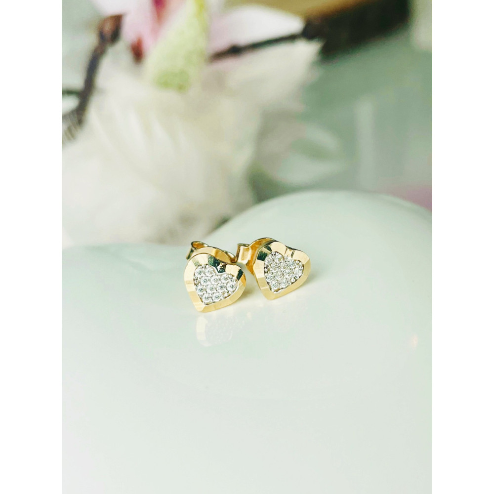 Herz Ohrringe Ohrhänger Ohrstecker Ohrschmuck mit Zirkonia Gelbgold Paar 585er 14KT