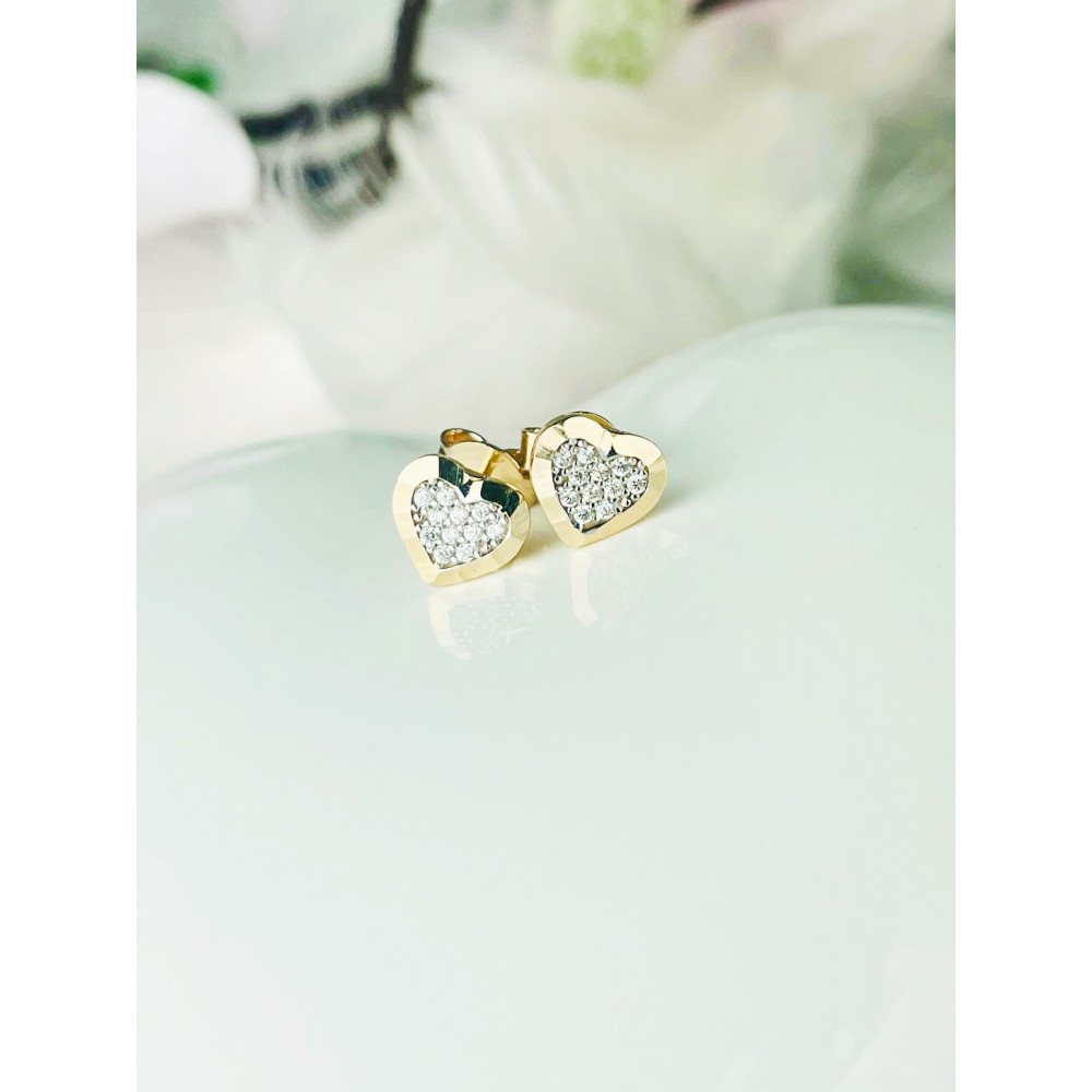 Herz Ohrringe Ohrhänger Ohrstecker Ohrschmuck mit Zirkonia Gelbgold Paar 585er 14KT