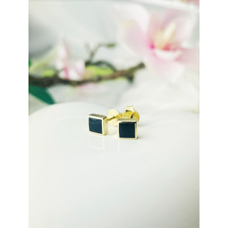 Quadrat Ohrringe Ohrhänger Ohrstecker Ohrschmuck mit Onyx Gelbgold Paar 585er 14KT