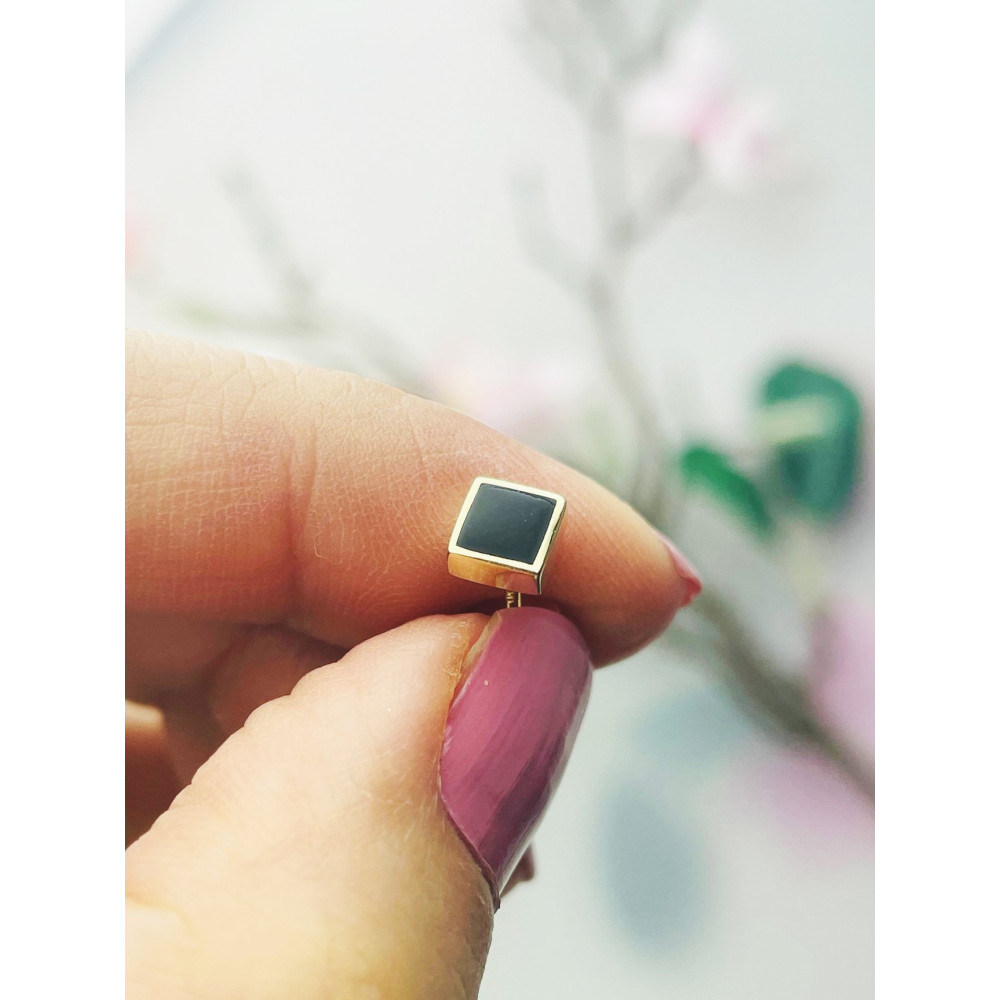 Quadrat Ohrringe Ohrhänger Ohrstecker Ohrschmuck mit Onyx Gelbgold Paar 585er 14KT