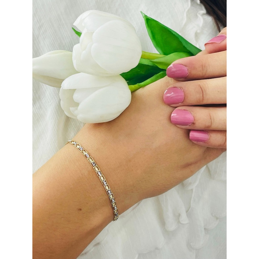 Złota bransoletka Bismarck ze zdobionymi modułami bikolor