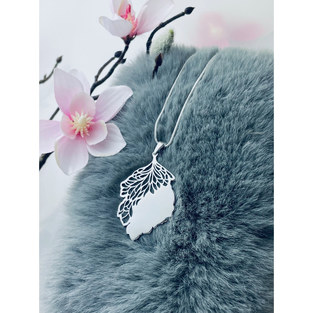 925 Silber Damen Medaillon Anhänger Blatt