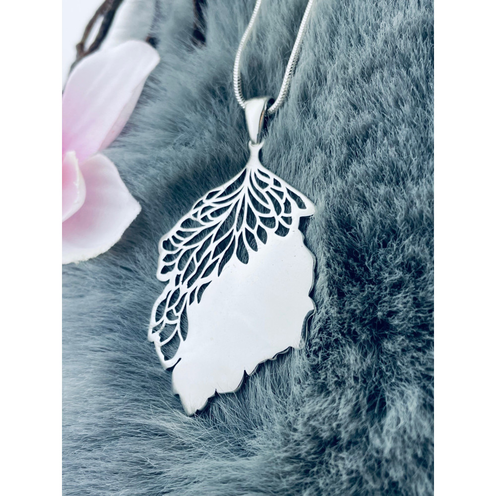 925 Silber Damen Medaillon Anhänger Blatt