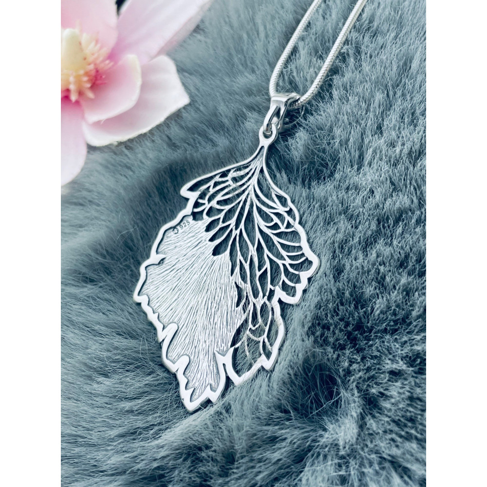 925 Silber Damen Medaillon Anhänger Blatt