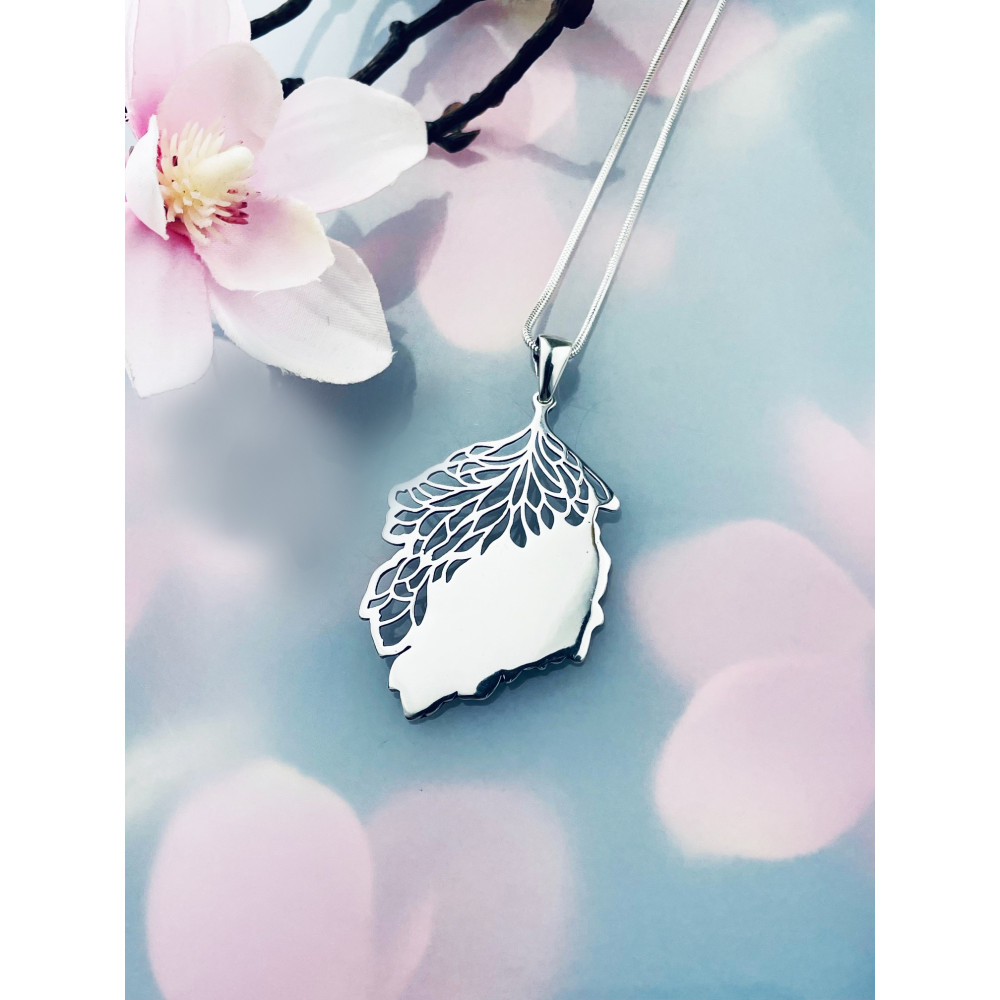 925 Silber Damen Medaillon Anhänger Blatt