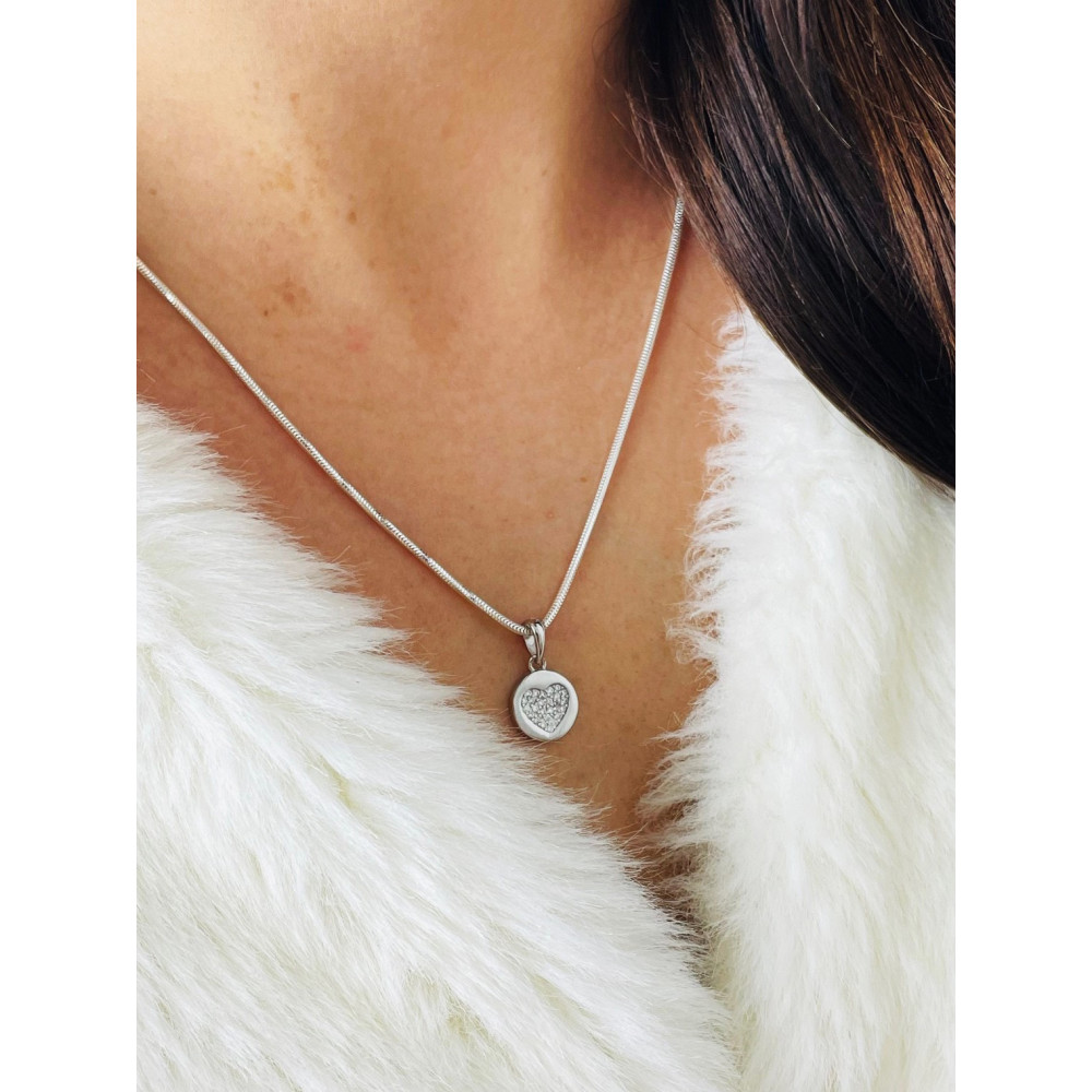 925 Silber Damen Medaillon Anhänger Herz mit Zirkonia