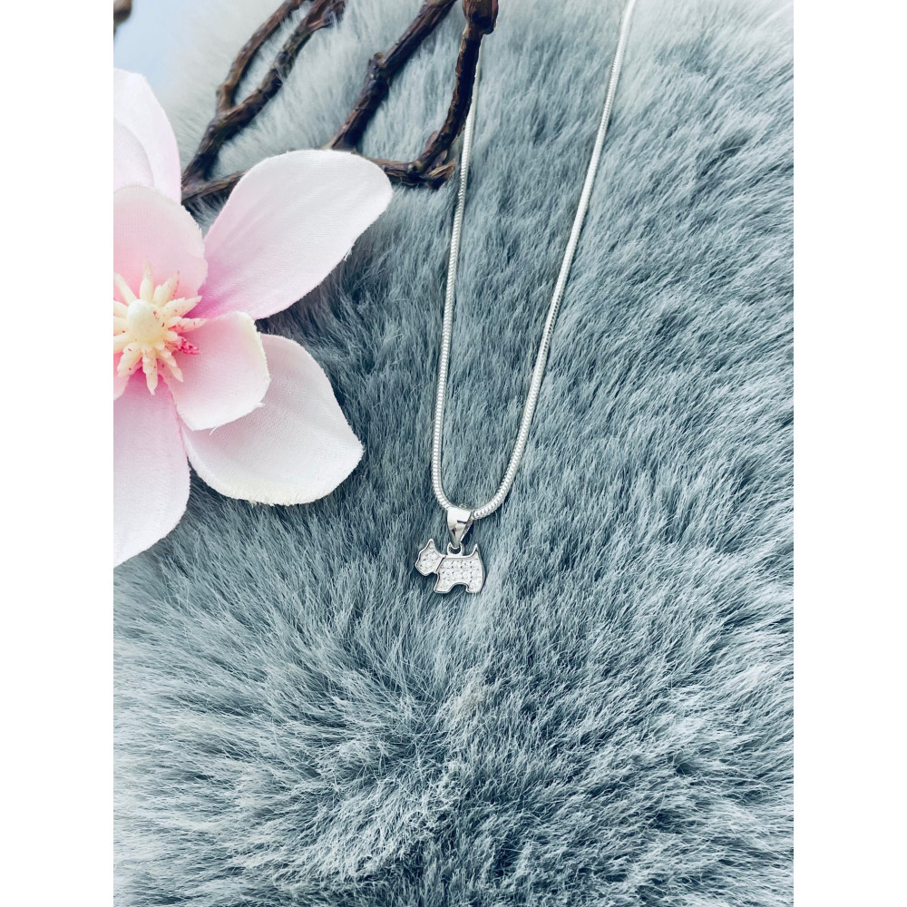 925 Silber Damen Medaillon Anhänger Hund mit Zirkonia