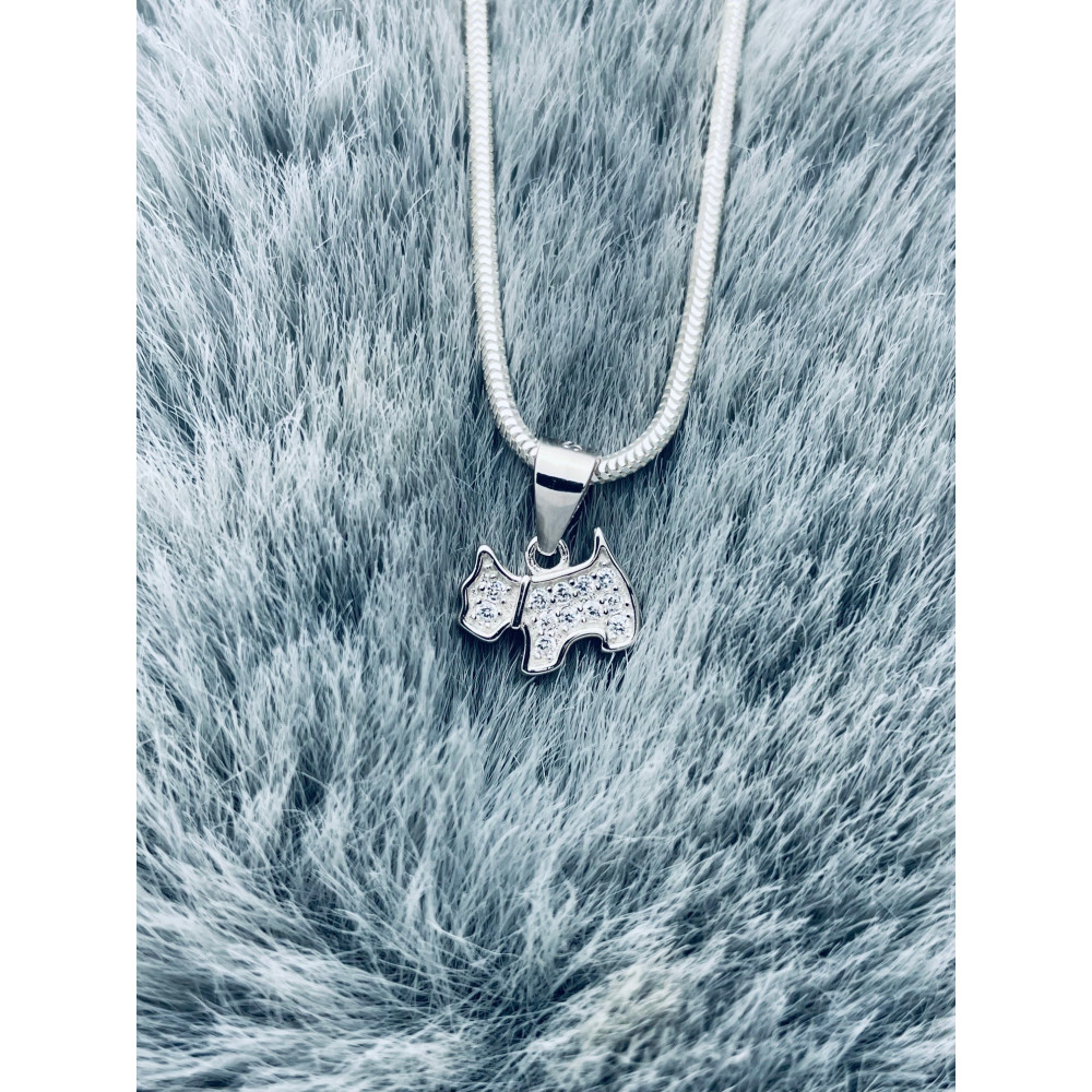 925 Silber Damen Medaillon Anhänger Hund mit Zirkonia