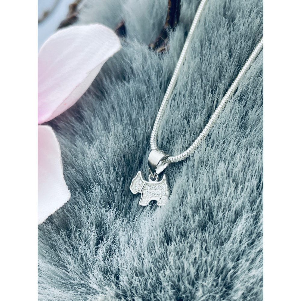 925 Silber Damen Medaillon Anhänger Hund mit Zirkonia