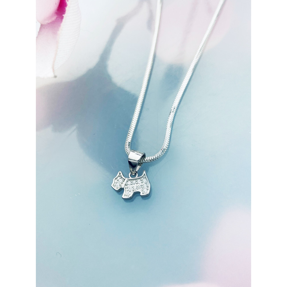 925 Silber Damen Medaillon Anhänger Hund mit Zirkonia