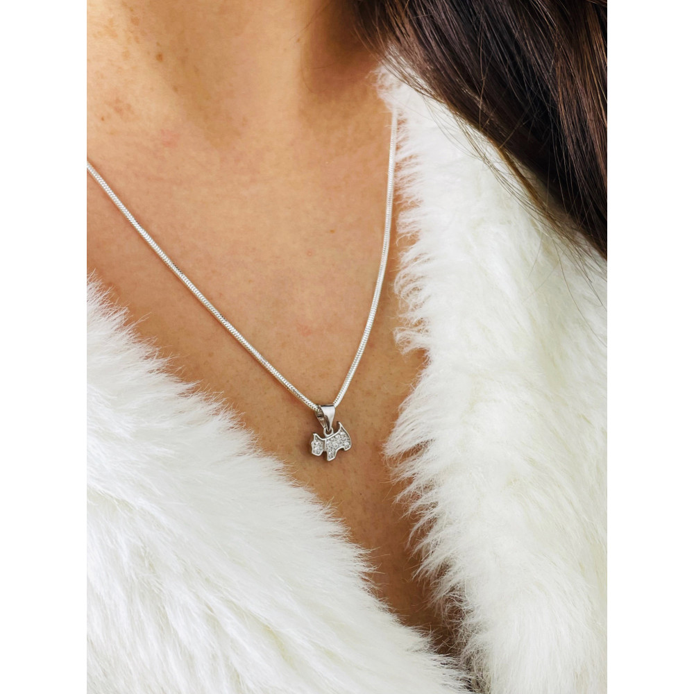 925 Silber Damen Medaillon Anhänger Hund mit Zirkonia