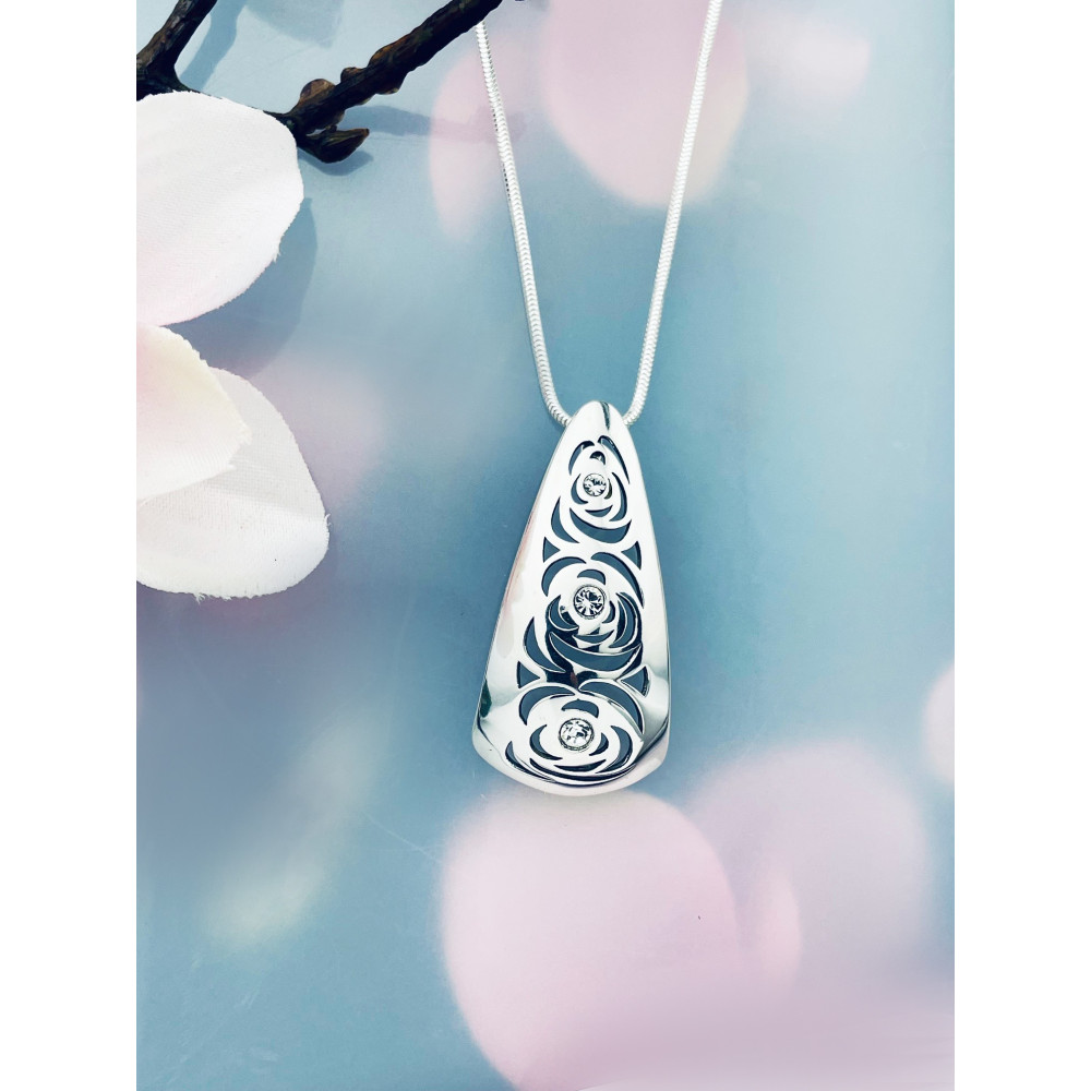 925 Silber Damen Medaillon Anhänger Rose mit Zirkonia