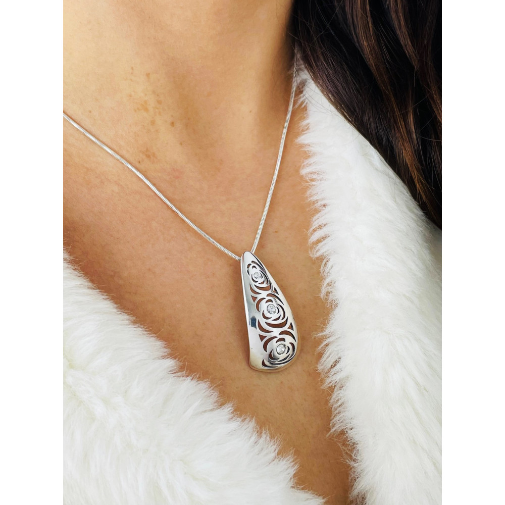 925 Silber Damen Medaillon Anhänger Rose mit Zirkonia