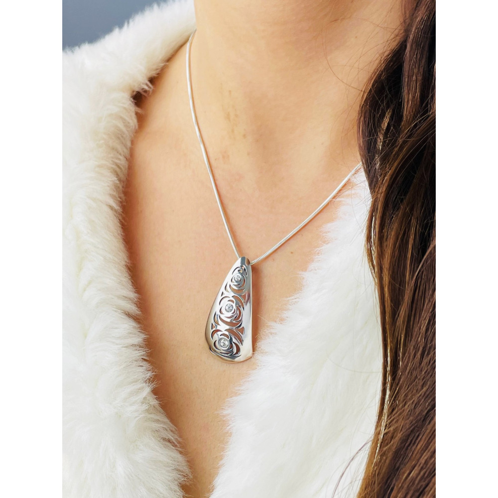 925 Silber Damen Medaillon Anhänger Rose mit Zirkonia