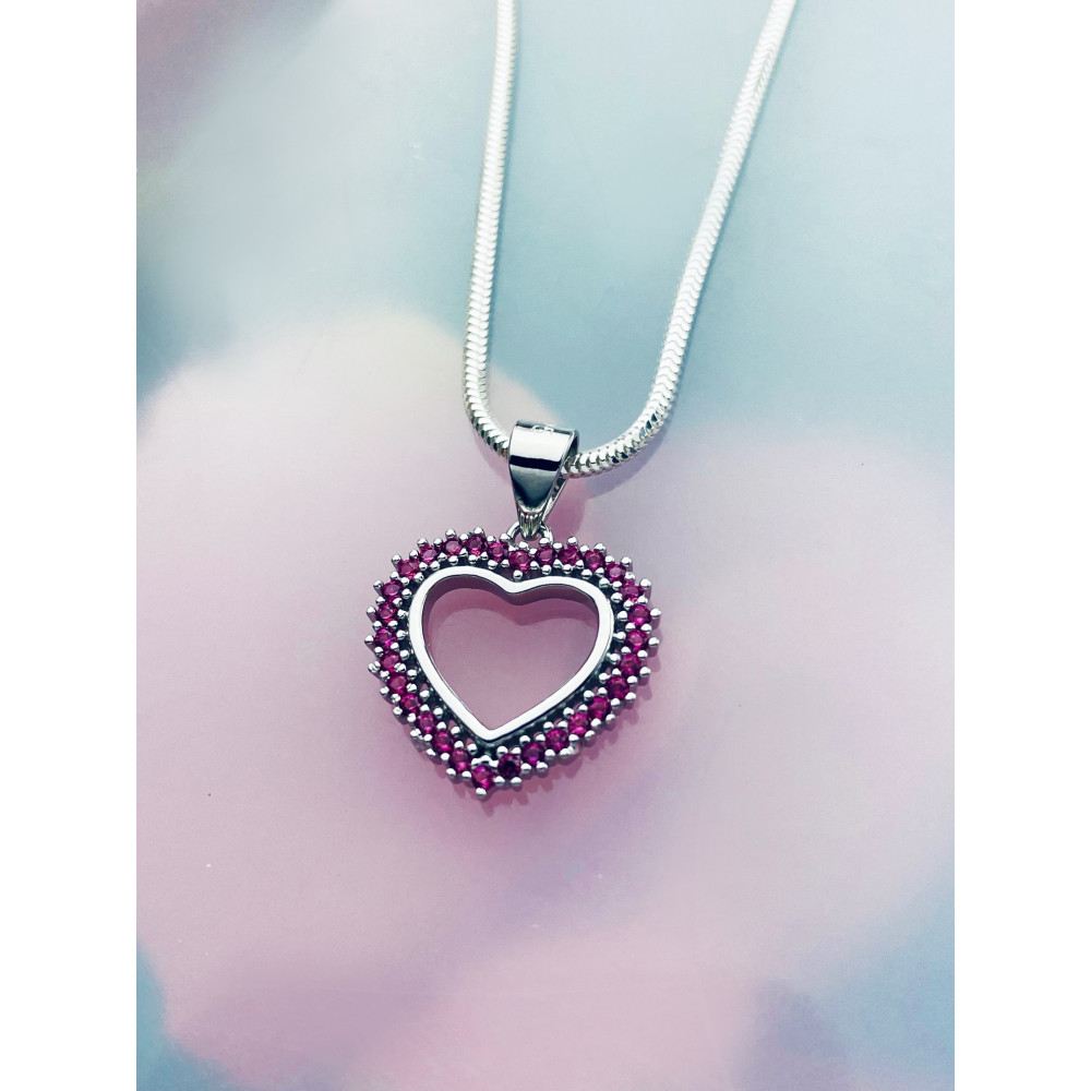 Srebrny wisiorek zawieszka serce serduszko z różowymi cyrkoniami