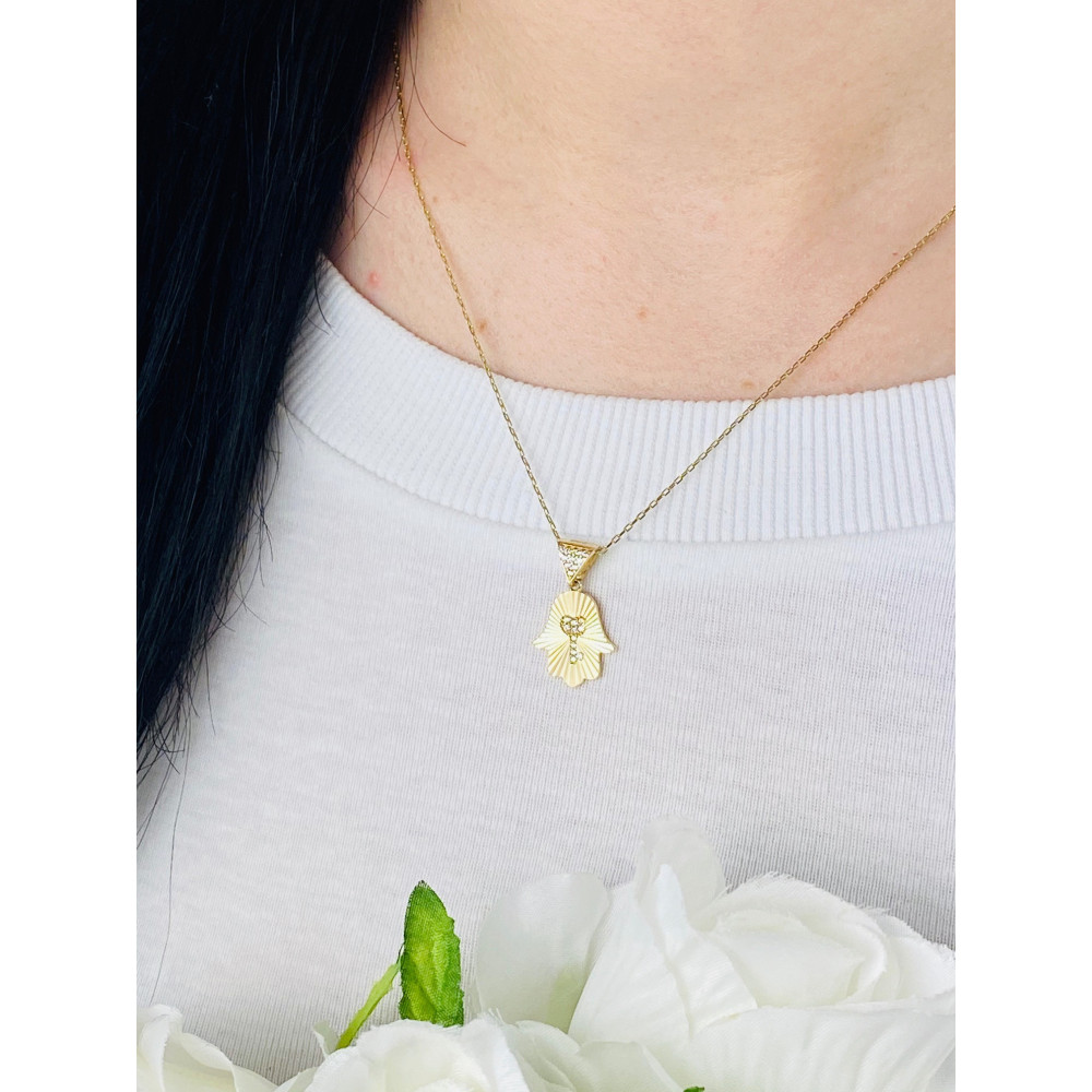 Złoty wisiorek zawieszka klucz ręka Fatimy