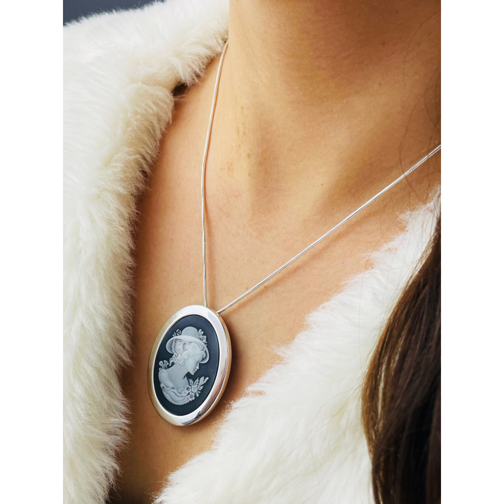 Kamea 925 Silber Anhänger Brosche