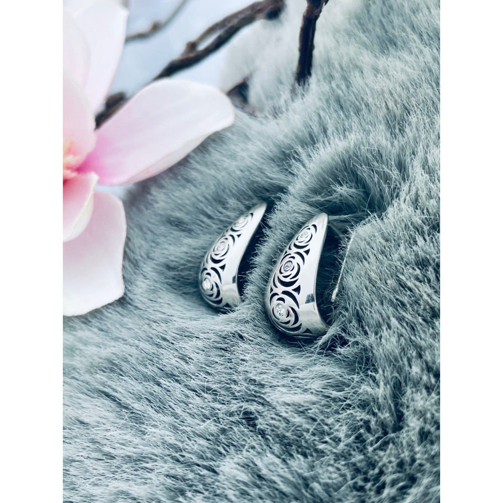 Srebrne kolczyki róże z cyrkoniami