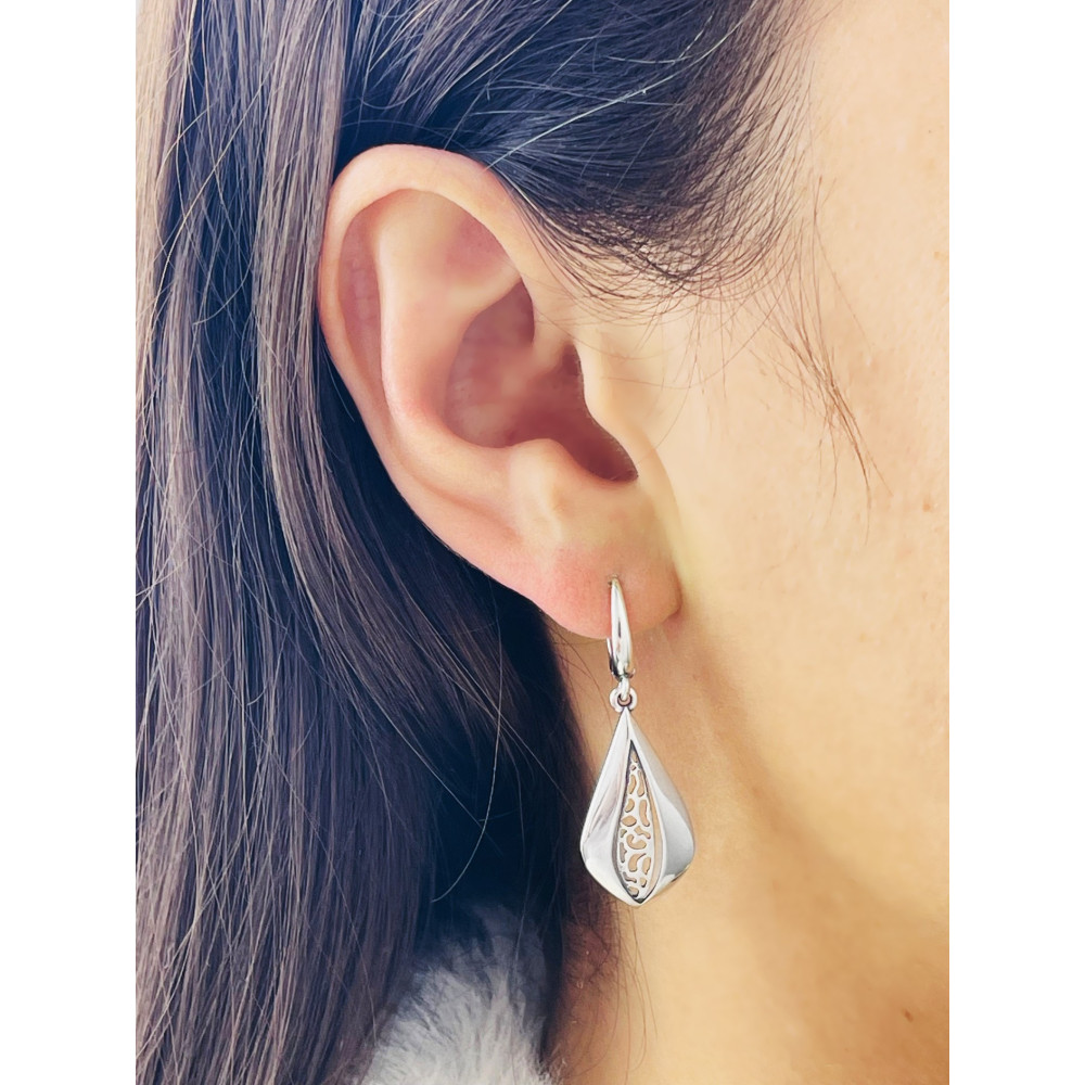 Srebrne kolczyki łezki krople ażurowe polerowane