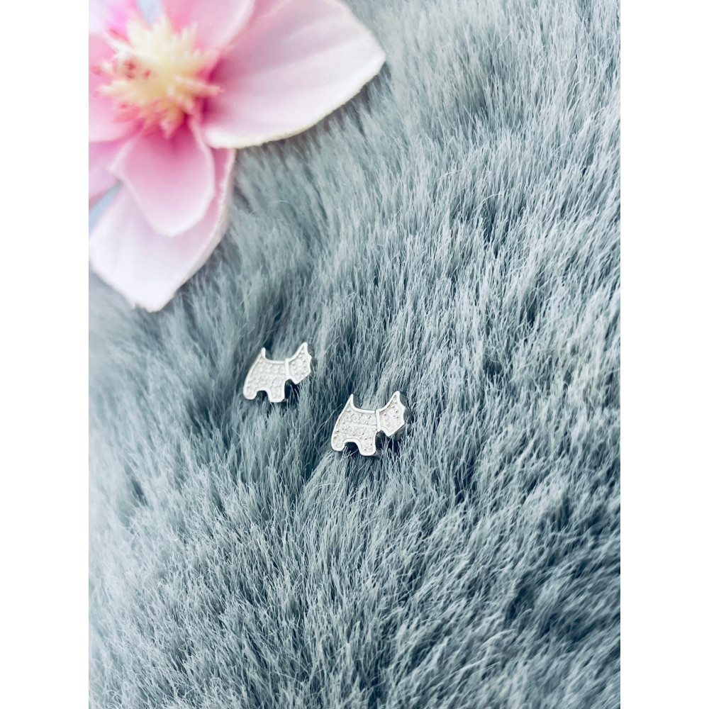 Hund 925 Silber Ohrringe mit Zirkonia