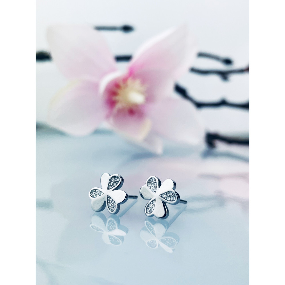 Blume 925 Silber Ohrringe mit Zirkonia