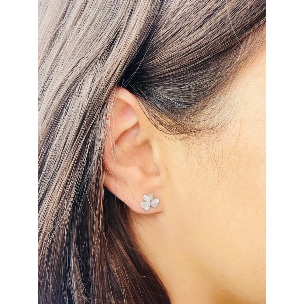 Srebrne kolczyki kwiatki bratki z cyrkoniami