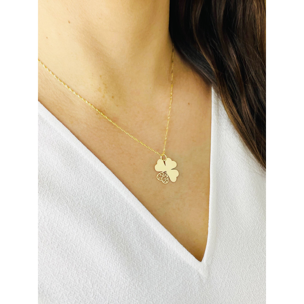 Anhänger Kettenanhänger Gelbgold Goldanhänger Herz  vierblättriges Kleeblatt 585er 14KT