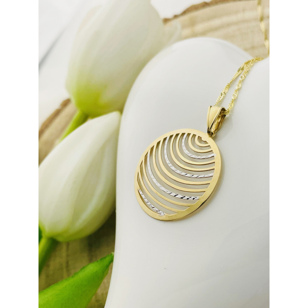 Złoty wisiorek zawieszka koło w prążki bikolor frezowane