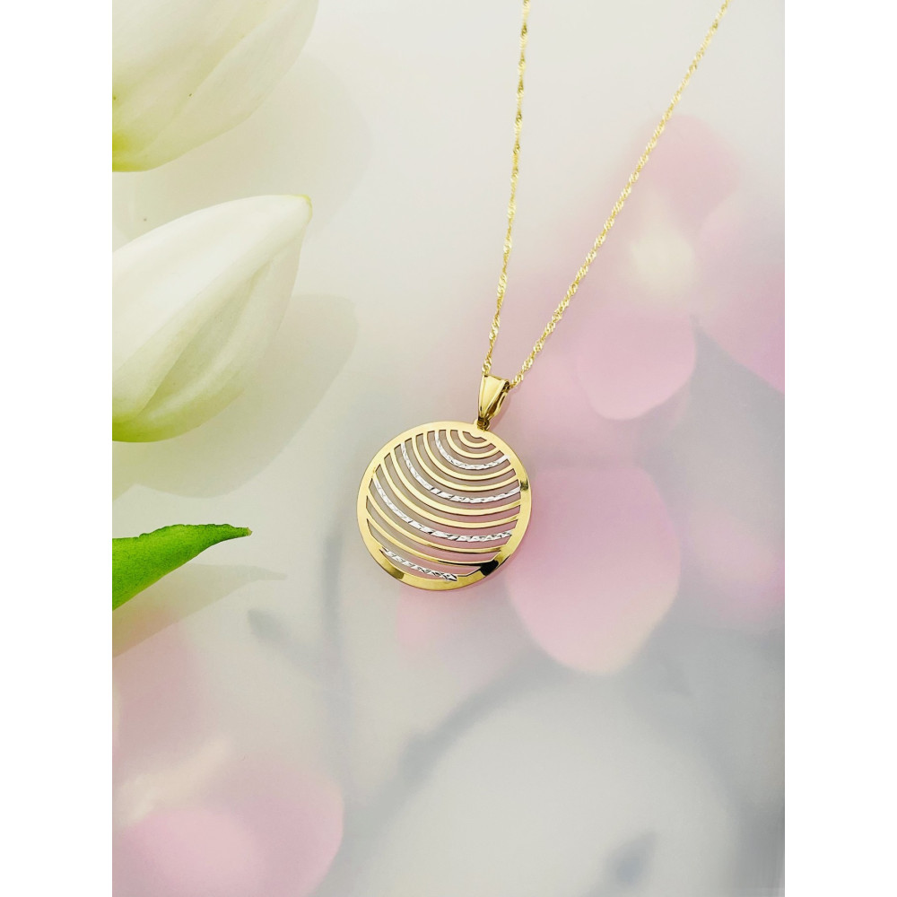 Złoty wisiorek zawieszka koło w prążki bikolor frezowane