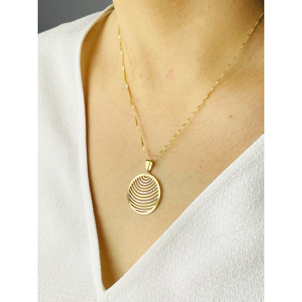 Złoty wisiorek zawieszka koło w prążki bikolor frezowane