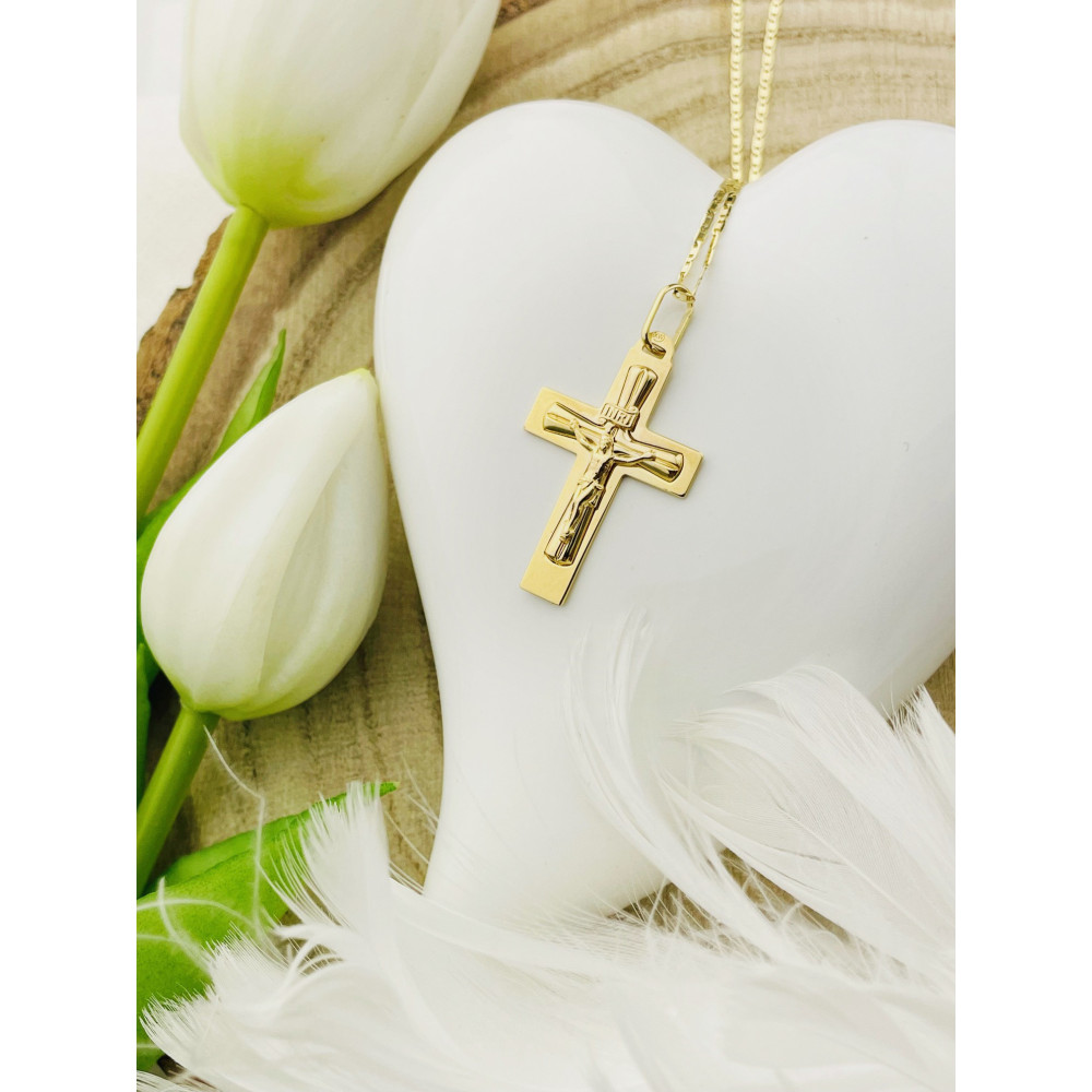 Goldanhänger Kettenanhänger Gold Anhänger Kreuz mit Jesus Goldkreuz Erstkommunion Gelbgold 333er 8KT